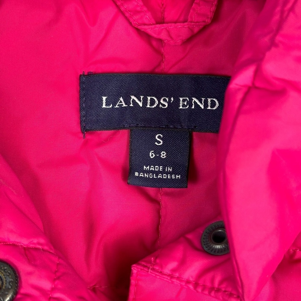 Land's End Women's Sz S 6-8 Down Puffer Vest Hot Pink Nylon Quilted Snap Warm - Picture 2 of 8